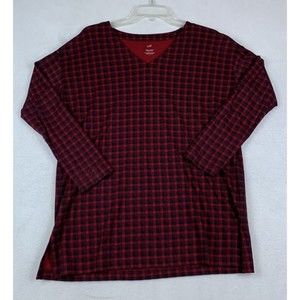 J Jill Shirt Womens Small Buffalo Check Simply Supima V Neck Tunic Cotton Top